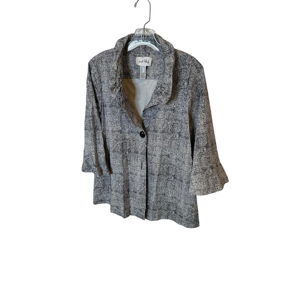 Joseph Ribkoff Womens Black White Ruffle Collar Jacket Size 8